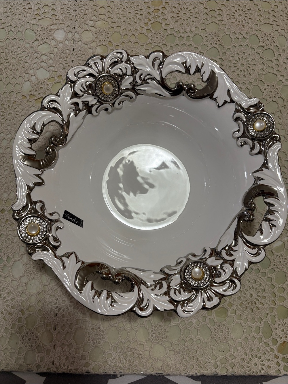 Silver and white Baroque Serving Bowl by verdici design